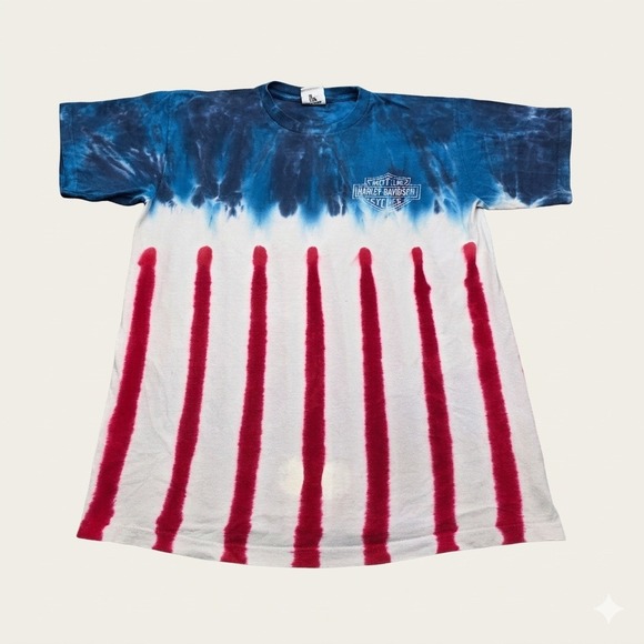 VTG 2000 Harley Davidson Shirt Medium Patriotic Tie Dye Flag Appleton Clarksvill